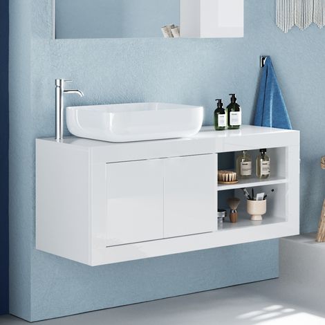 Meuble suspendu salle de bain moderne + vasque L 90cm CALIA (1/5)