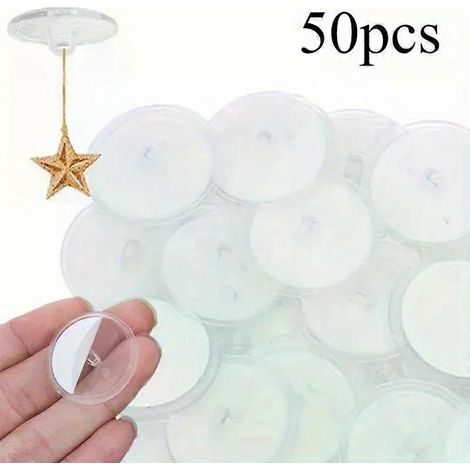 50 mini crochets de plafond transparents - Faciles à installer, auto-adhésifs et sans traces - Parfaits pour les décorations de Noël, les fêtes et le bricolage. (1/4)