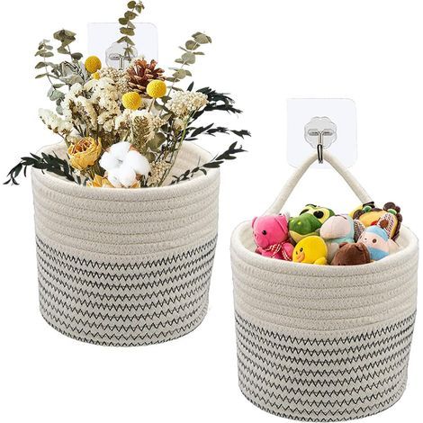 Pieces Pack Cotton Rope Hanging Baskets Small Woven Storage Basket 5.9 Inch, Cotton Rope Plant Basket Woven Flower Basket, Modern Flower Basket Home Decor (1/5)