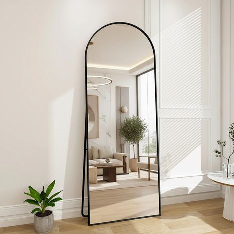 Specchio da Terra ad Arco 173x63 cm - Grande Specchio a Figura Intera con Cornice in Alluminio - Autoportante o da Parete - Nero