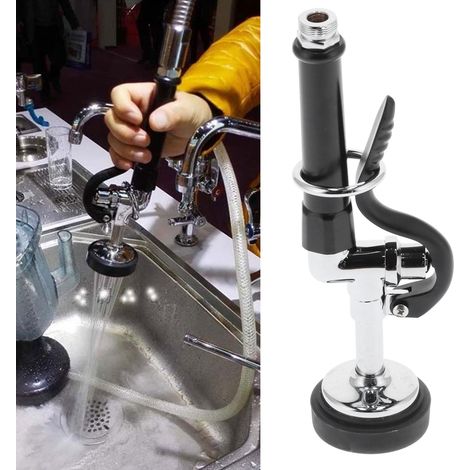 Hochdruck-Spültischbrause für den gewerblichen Einsatz, Spülarmatur mit verstellbarem Strahl, Gummidüse, schwarz-silbernes Gastronomiezubehör mit Silikon- und Metallringen, Edelstahl 304, poliert und (1/5)