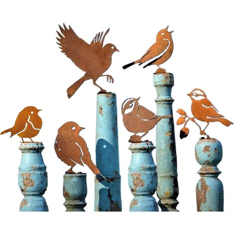 Set of 6 Decorative Birds, Rusty Birds with Screws  Rusty Metal Garden Decoration for Terrace Garden Decoration Yard Landscape (2) (1/5)