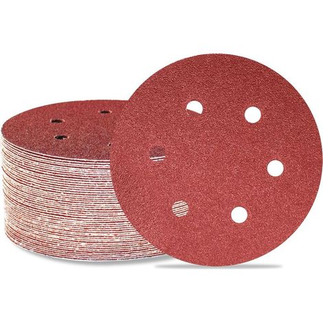 Lot de 50 disques de ponçage 150 mm 6 trous Grain 40 Papier abrasif Orbital aléatoire pour travail du bois, automobile, métal (1/5)