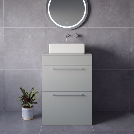 Napoli 460 Gloss Grey Pearl 600mm 2 Drawer Vanity Unit for Countertop Basins - 600mm - Chrome 320mm Handle