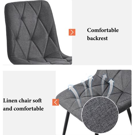 Pack de 4 sillas de comedor gris oscuro, lino y patas metálicas con asiento acolchado (1/5)
