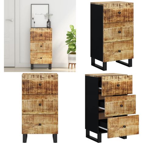 Sideboard mit 3 Schubladen 40x33,5x75 cm Massivholz Mango - Sideboard - Wohnzimmermöbel - Holz Sideboard - Mangoholz - Schreibtisch - Home & Living (1/5)
