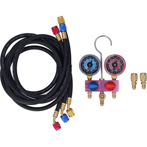 Manomètre de pression de fluide frigorigène G1/4 avec flexible, vanne à bille et collecteur pour R22 R32 R410A (1/5)
