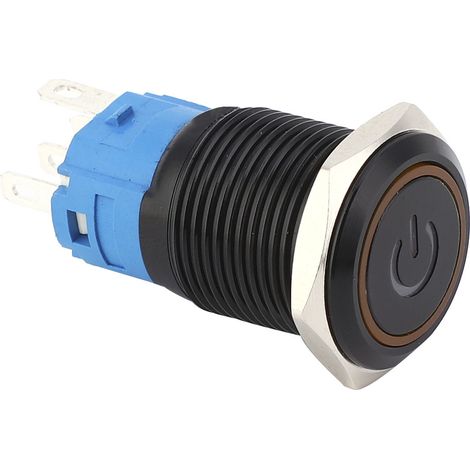 2 interrupteurs métalliques autobloquants noirs, protection IP65, avec voyant LED et symbole, 16 mm (jaune 12 V CC) (1/5)