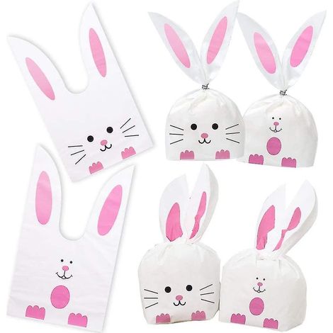 100pcs Cute Rabbit Long Ear Candy Gift Bags, Easter Goodie Bags Bunny Cookie Snack Bag Packaging Cookie Supplies (1/4)