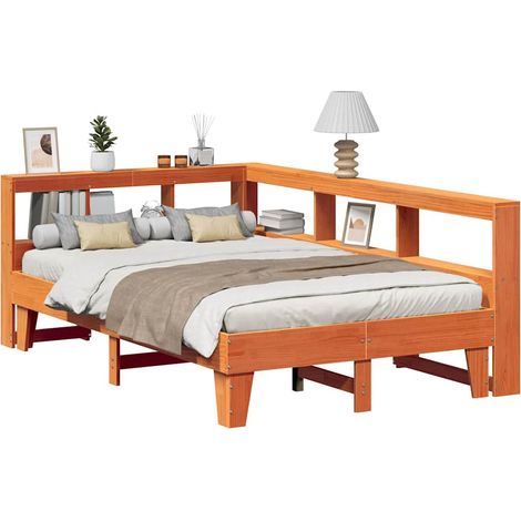 Bookcase Bed without Mattress Wax Brown 135x190cm Double Solid Wood Pine vidaXL (1/5)