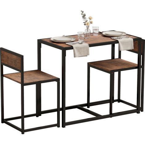 Ensemble table haute 3 pièces, comprenant 2 chaises et 1 table haute (90 cm x 47 cm x 76 cm), marron et noir. (1/5)