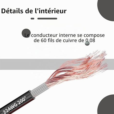 Electric Wire 22AWG/0.3mm² 10 Metres [Black 5 Metres + Red 5 Metres] Gauge 22 Flexible Connection Flexible Oxygen Free Strands Tinned Copper Wire (1/3)