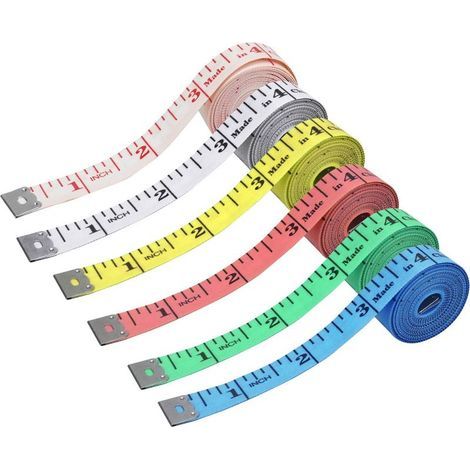 Set di 6 metri a nastro flessibili bifacciali da 150 cm per cucito, tessuti, modellistica e misurazioni precise. (1/4)