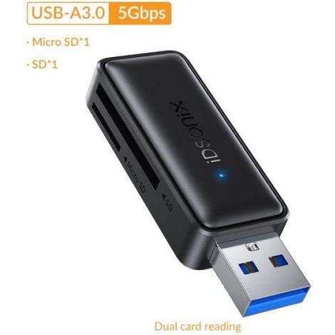 Lecteur de carte iDsonix USB-A 3.0 vers SD-Micro SD-TF Adaptateur de carte mémoire 5Gbps Transfert pour PC - B[E27149357]