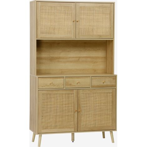 Credenza decorazione in legno e cannage 4 ante e 3 cassetti, 110cm (1/5)