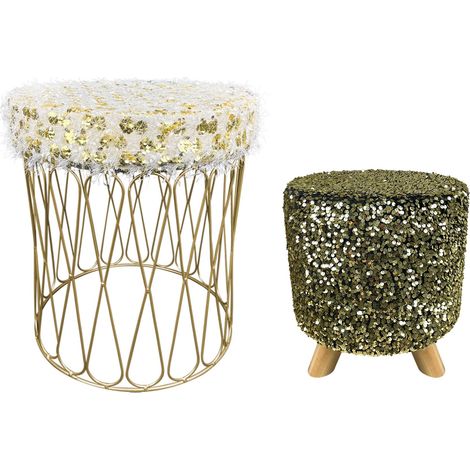Set 2 Pezzi Coppia Di Pouf Rotondo Poggiapiedi Camera Design Pouff Cameretta Con Paillettes Salotto In Velluto Sgabello Stanley