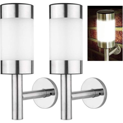 Solar LED Wall Light, 2pcs Stainless Steel LED Solar Wall Lamp Outdoor Garden Yard Induction Light Front Door Fence Access Garage Yard Lighting (1/5)