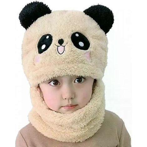 Ensemble bonnet et cache-cou chauds pour enfants, idéal pour l'automne et l'hiver (1 pièce). Bonnet lapin, bonnet polaire pour fille, accessoires thermiques d'hiver. (1/4)