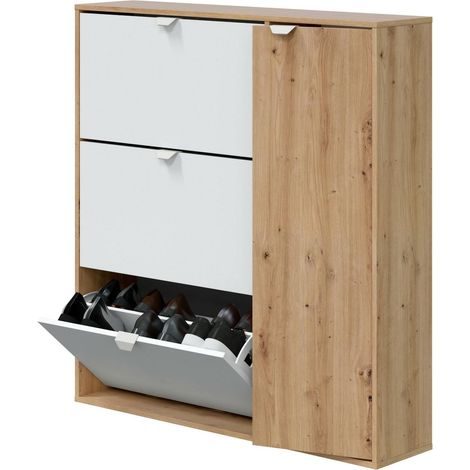 Dmora - Zapatero Tok, Zapatero de entrada con 4 puertas, Zapatero ahorra espacio, 105x24h112 cm, Blanco y Roble