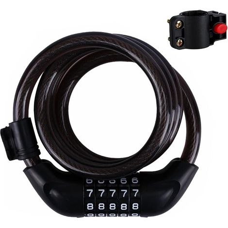 Câble antivol en acier de 120 cm, combinaison à 5 chiffres, pour vélo/moto, avec support .