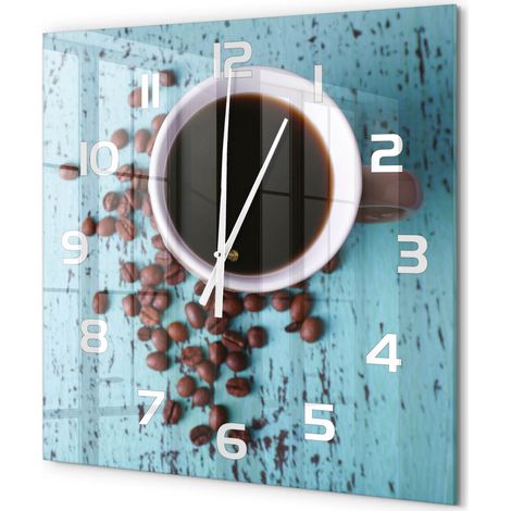 Grande Horloge Murale Carrée Analogique en Verre Silencieuse Moderne Salon Cuisine Café noir 60x60 cm (1/5)