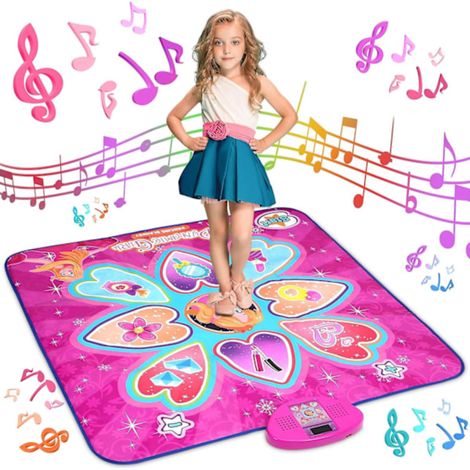Tapis de danse pour enfants le plus vendu - 7 modes de jeu, 10 niveaux de difficulté, 10 musiques intégrées et lumières LED roses (1/5)