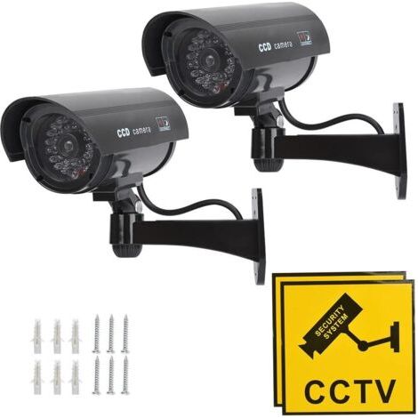 2Pcs Caméra Fausse Caméra de Surveillance Caméra Factice avec LED Infrarouge Clignotante Rouge, Caméra Fausse Caméra de sécurité CCTV (1/5)