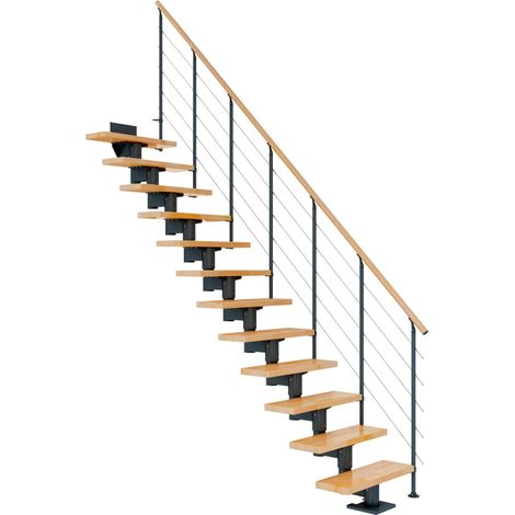 Dolle Mittelholmtreppe Cork Buche, lackiert Gerade 75 cm breit für GH 259 – 315 cm UK Metall Anthrazit mit Geländer