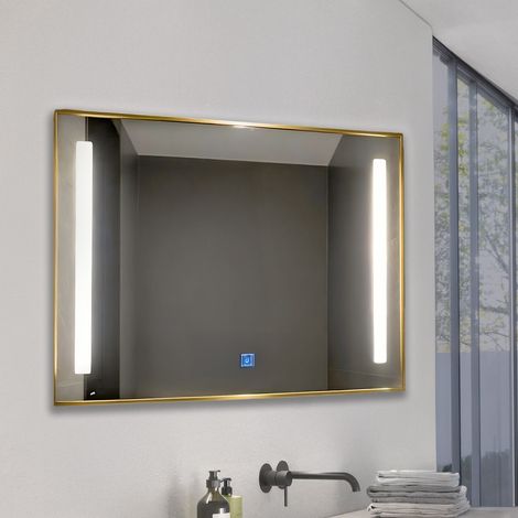 M Ledme - Specchio da bagno con luce 100X70 cm, Specchio Arenas, Funzione antiappannamento, 12W, Dimmerabile, 3 colori di luce, Interruttore touch, IP44, Vetro temperato HD, Orologio integrato (1/5)