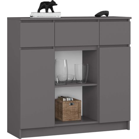Commode AKORD K100 Gris Graphite 101 cm 2 portes 3 tiroirs façade Gris Graphite 6 étagères 101x35x98 cm (1/5)