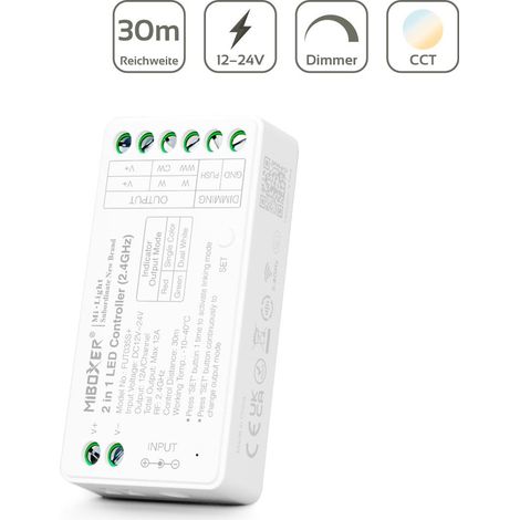 MiBoxer CCT LED Controller 2 in 1 Einfarbig / Dual White 2 Kanal 12/24V LED Strip Panel Steuerung FUT035S+ (1/5)