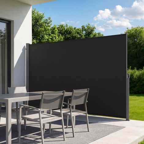 Store Latéral Rétractable 180x300 cm, Brise-Vue Rétractable pour Terrasse, Jardin, Balcon et Piscine, Toile Polyester 180 g/m², Protection Solaire, Imperméable, Délimitation de l'Espace, Noir (1/5)