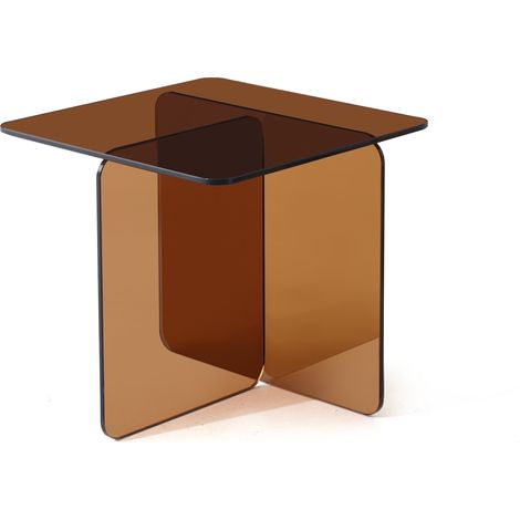 Tavolino laterale in vetro temperato marrone 45 x 45 x 41 cm (1/5)