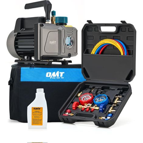 Pompe à Vide Climatisation 186W 100 L/Min Pompe à Vide Frigoriste Kit de Recharge Climatisation Voiture avec Tuyau Jauge Adaptateurs pour Systèmes Auto HVAC R134a R12 R22 R502 (1/5)