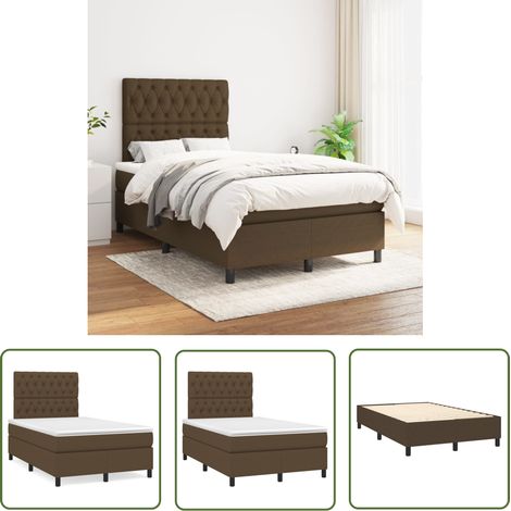 The Living Store Sommier à lattes de lit avec matelas Marron foncé 120x200 cm - Lit Double - Lit Tapissier - Matelas Ressorts Ensachés - Literie - Chambre À Coucher (1/5)