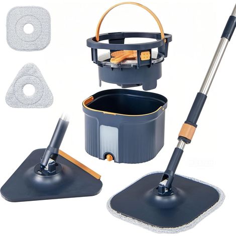 1 Set Balai Serpillière, Seau Double Compartiment, Tête Rotative 360°, Microfibre, Sol Carrelage Parquet