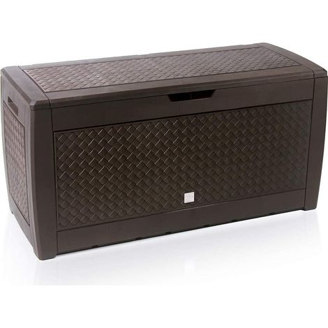 Deuba – Coffre de jardin 310 litres – Résistant aux intempéries – Avec roulettes et poignées – Aspect polyrotin brun – Dimensions 119x48x60cm