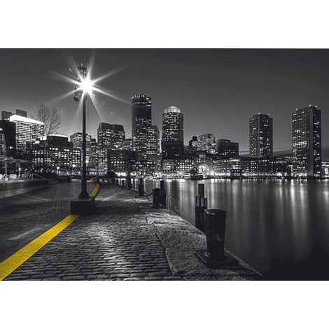 papier peint panoramique vue de la ville noir, gris et jaune  - Sanders & Sanders (1/4)