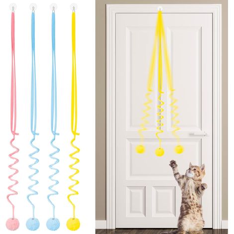 Jouet Pour Chat - Suspendu Au Cadre De Porte - Avec Clochette Et Ressort Élastique Jusqu'à 2 M - Pour Stimuler L'instinct De Chasse - Lot De 4 (1/5)