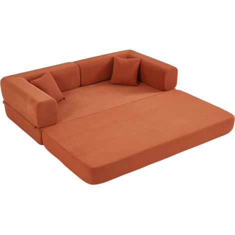 Divano letto pieghevole 200x100x70 cm in velluto a coste arancione - CHICFURN (1/5)