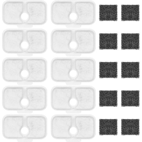 Packung mit 10 Filterkartuschen für Katzenbrunnen, geräuschloses Filtersystem mit integrierten Schwämmen