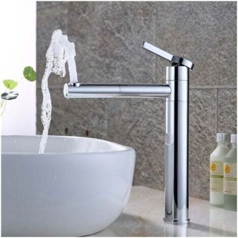 High Spout Bathroom Faucet Swiveling 360° Basin Mixer Tap for Vessel Sink Chrome Brass Bathroom Faucet - Vessel Sink Basin Faucet (1/5)