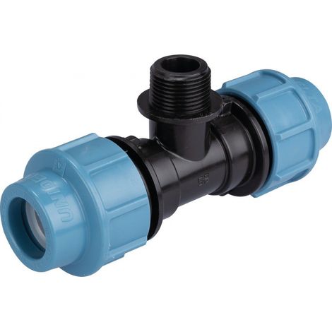 Té de derivación para tubería de polietileno de 25 mm igual y macho de 20x27 mm