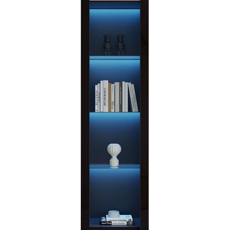Armoire vitrine noire brillante avec éclairage LED, 3 étagères en verre, 5538166 cm, vitrine, meuble colonne, armoire haute, meuble de rangement