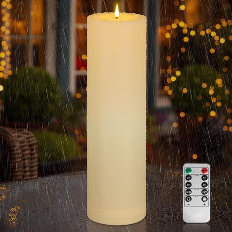 1 Bougies LED Grandes Étanches Flamme Vacillante Minuterie Télécommande Extérieur Jardin (1/5)