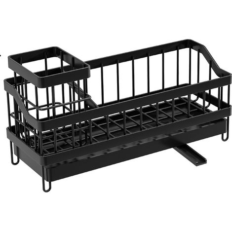 Organisateur De Lavabo - Résistant À L Eau Et À La Rouille - Sans Perçage - Avec Bac Amovible Et Support Pour Torchon - Pour Cuisine Et Salle De Bain - Noir - 24,5 X 9 X 13 Cm