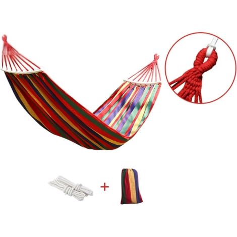 1 Hamac, toile tissée serrée, 190x80 cm, double personne, sac de rangement, jardin camping voyage (1/5)