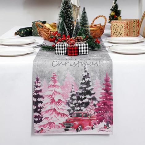 40 x 140 cm, rose, Chemin de table sapin de Noël, décoration de table style ferme, hiver, pour la cuisine ou la salle à manger, intérieur ou extérieur (1/4)