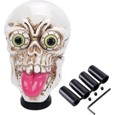 Customization accessories: tongue-out, pop-eye skull-shaped gear shifter, personalized gear changer, car interior trim - white (1/4)