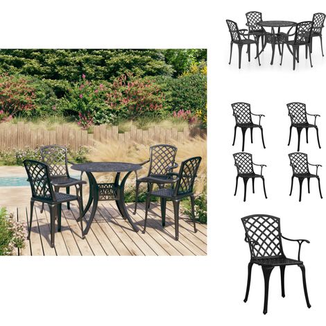 5-tlg. Bistro-Set Aluminiumguss Schwarz - Gartenmöbel - Bistroset - Esszimmergarnitur - Alu-Garnitur - Gartenstühle (1/5)